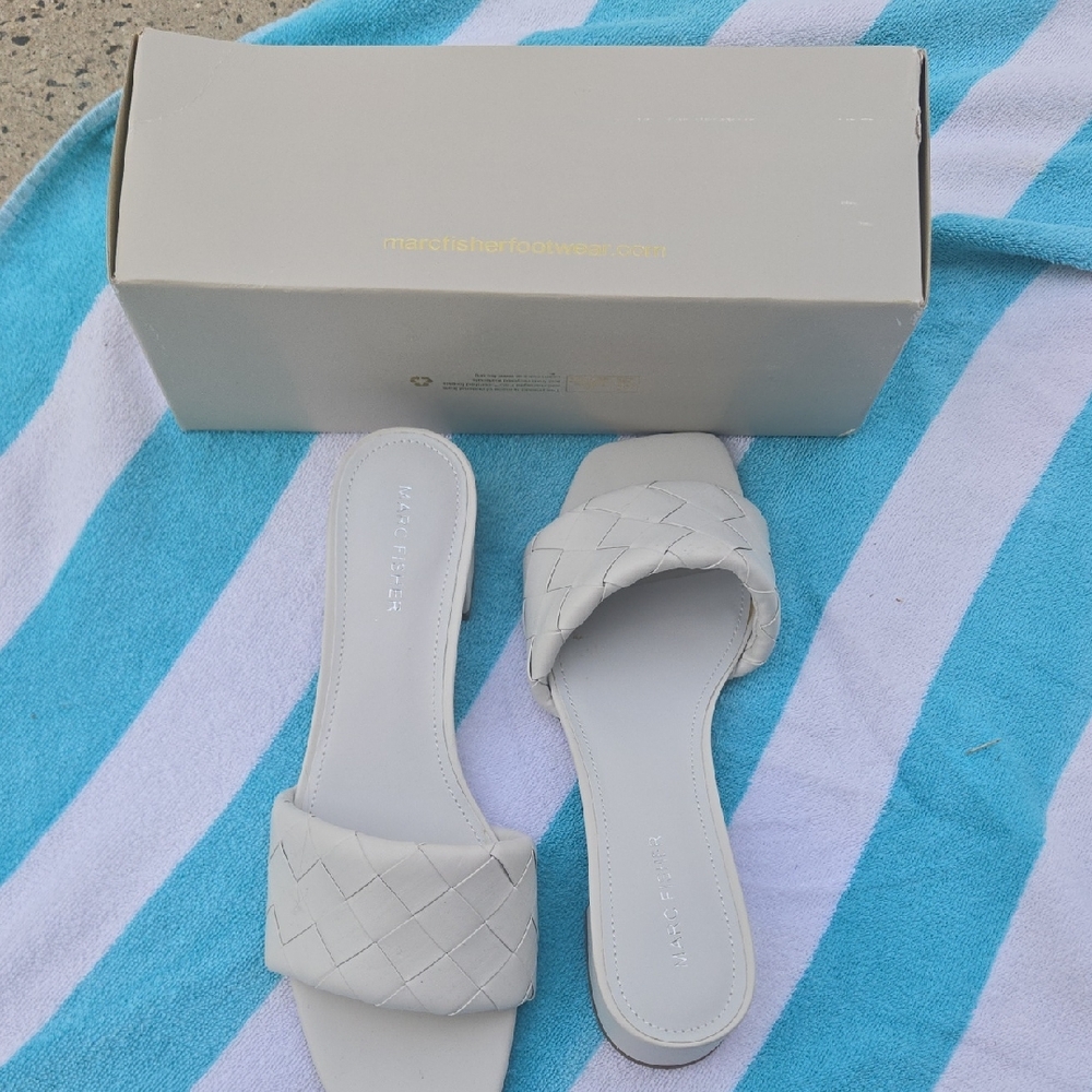 Marc Fisher Women's Cream Woven Slide Sandals